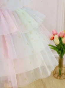 嬰兒女童多色多層紗裙禮服裙 - 彩色 - 查看 3