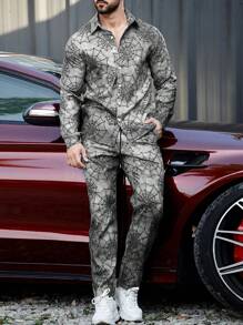 Manfinity LEGND Men's Spider Web Print Shirt And Pants Set - Multicolor - View 6