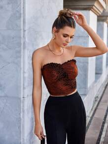 Zolique Top De Tubo Plisado E Impreso Para Mujeres - Marrón - Ver 3