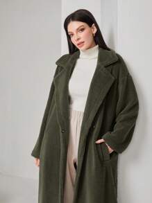 Mulvari Women's Long Teddy Coat - Olive Green - View 2