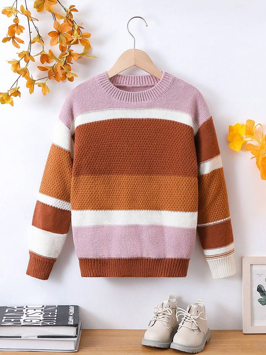 SHEIN Bé gái tuổi teen Vòng cổ Khối màu Áo len - Nhiều màu - Xem 1