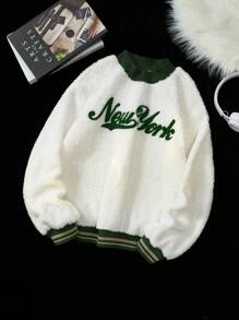 SHEIN EZwear Sang trọng Của phụ nữ Áo nỉ Với Flocked Và Sang trọng - trắng - Xem 1