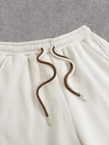 SHEIN EZwear Chất rắn Eo dây rút Túi nghiêng Quần thể thao - Màu Khaki - Xem 8