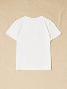 SHEIN EZwear Plus Size Slogan Printed Short Sleeve T-Shirt - White - View 2