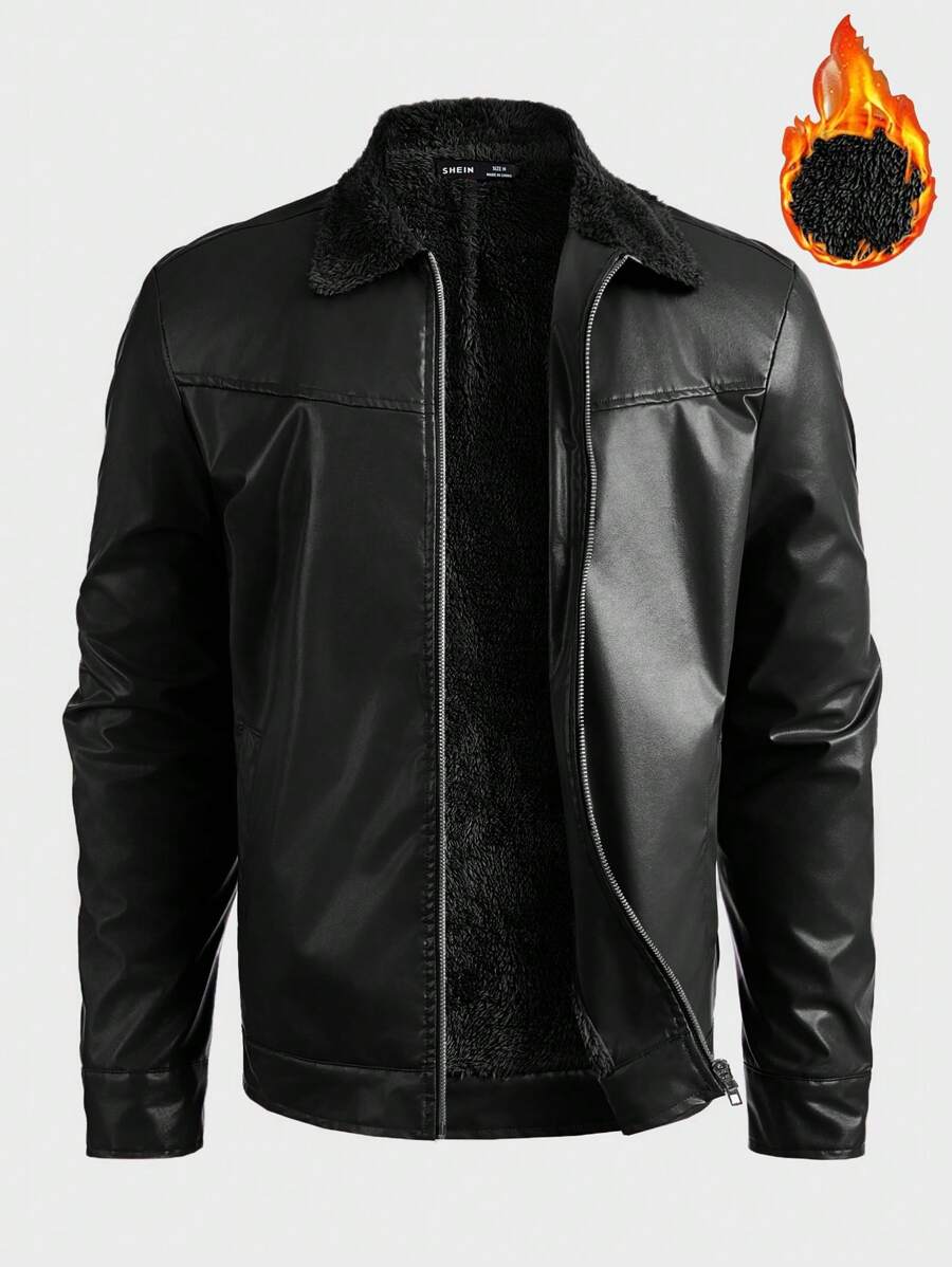 GENTILAND 宽松版型男士保暖内衬休闲提花针织翻领夹克 - 黑色 - 查看 1