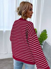 Chiquease Của phụ nữ Sọc Thả vai Áo len - Đỏ - Xem 2