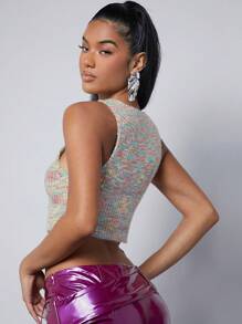 Hauture Space Dye Lace Up Crop Sweater Top - Multicolor - View 3