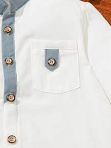 Bộ 2 áo sơ mi dệt cổ đứng thường ngày cho bé trai và quần chun, vải nỉ, dày - Nhiều màu - Xem 7