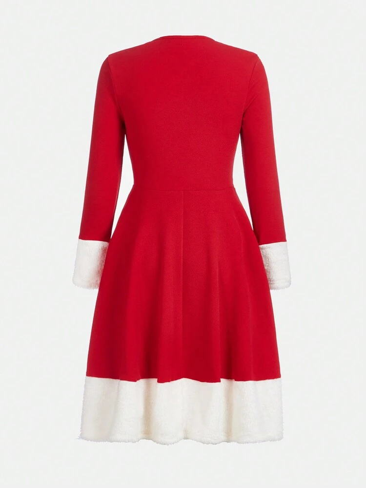 Teen Girls' Elegant Splice Hem Pleated Dress With Button Front