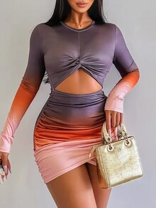 SHEIN SXY 女性扭結空心漸變洋裝 - 彩色 - 查看 3