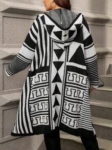 SHEIN LUNE 女士大碼幾何圖案連帽針織衫 - 黑與白 - 查看 1