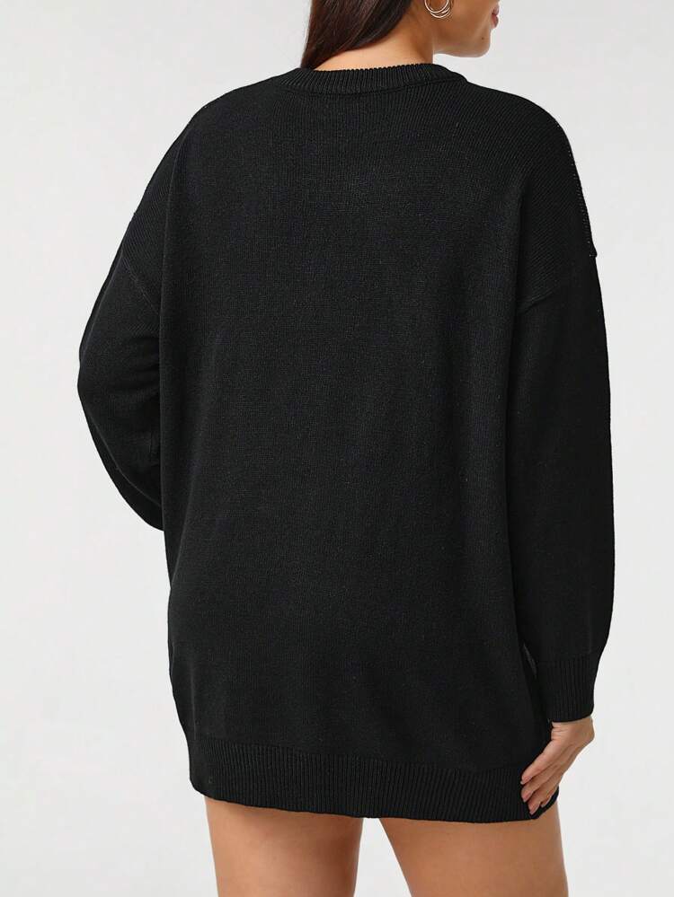 Plus Size Letter Pattern Drop Shoulder Sweater