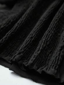 SHEIN Unity Tie Back Solid Color Crop Top - Black - View 6