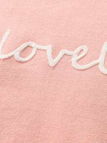 SHEIN Girls' Letter Embroidery Sweater With Ruffle Hem, For Tweens - Pink - View 4