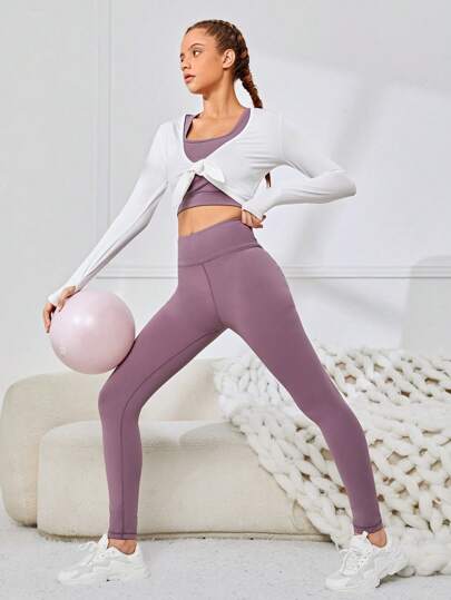 SHEIN 少女編織打結t恤背心和運動長褲三件套