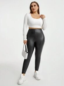 SHEIN Essnce 簡約款女士加大碼側拉鍊開襟褲襪 - 黑色 - 查看 6
