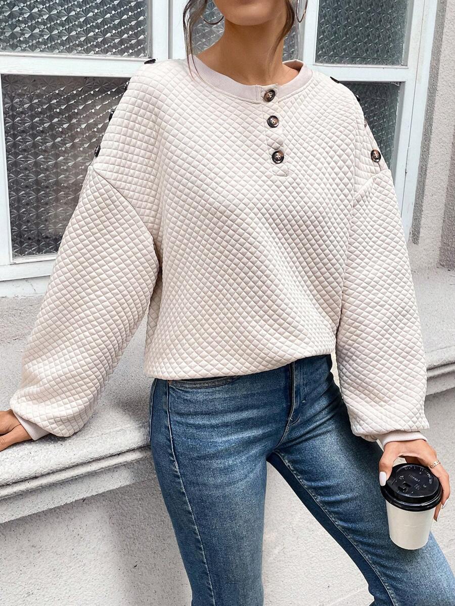 SHEIN Essnce 純色按鈕細節垂墜肩衣 - 杏色 - 查看 1