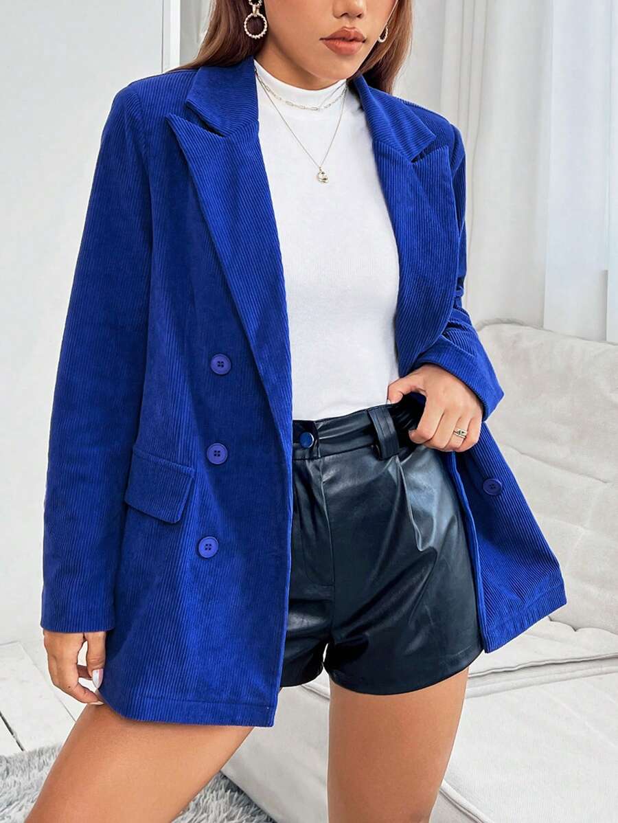 SHEIN Unity Đôi ngực Vải to sợi Áo vest - Màu xanh lam - Xem 1