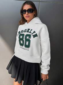 RueChic Letter Graphic Drop Shoulder Hoodie - White - View 3