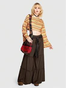 ROMWE Hippie Geometrisches Muster Glockenärmel-t-shirt Für Frauen