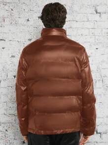 Manfinity VCAY Loose Fit Men's Casual PU Leather Warm Jacket, For Fall Winter