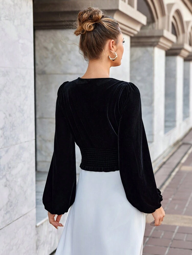 Women's Black V-Neck Ruffle T-Shirt Fall Cloth For Women