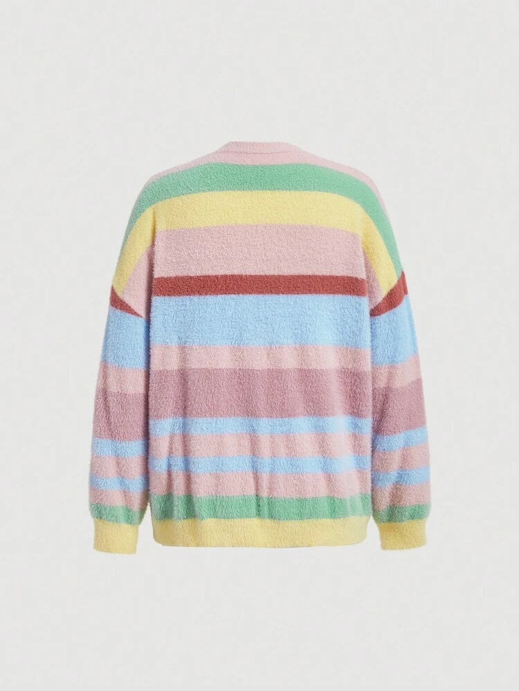 Double Pocket Stripe Button Up Cardigan Sweater