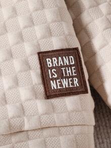 Plaid Jacquard Fabric English Letter Decal Sweatshirt & Pants Set - Apricot - View 6