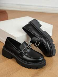 女樂福鞋,復古風格一腳蹬,英倫風格,馬銜扣和水鑽裝飾,黑色優雅鞋,適合 Ol 或製服風格 - 黑色 - 查看 3