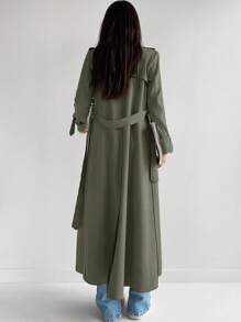 Longline Belted Trench Coat - Green - View 2