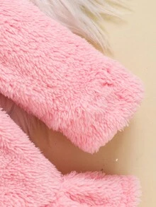 SHEIN 嬰兒女孩休閒粉色柔軟中長款家居外套和頭箍套裝 - 粉色 - 查看 4