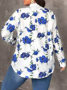 SHEIN Franclia Plus Size Floral Print Blouse With Tie Neck - Multicolor - View 2