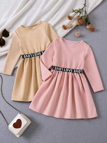 Young Girl Letter Print Dress - Multicolor - View 1