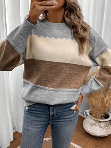 SHEIN LUNE 女士色塊垂墜肩針織衫 - 彩色 - 查看 7