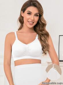 SHEIN Maternity Pleated Nursing Bra For Mother - White - View 5