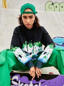 Streetz SHEIN Sport 男女皆宜的嘻哈火焰印花落肩卫衣 - 彩色 - 查看 7