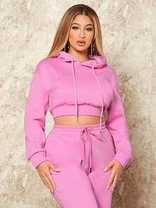 SHEIN SXY 純色短連帽休閒衛衣 - 白色 - 查看 8