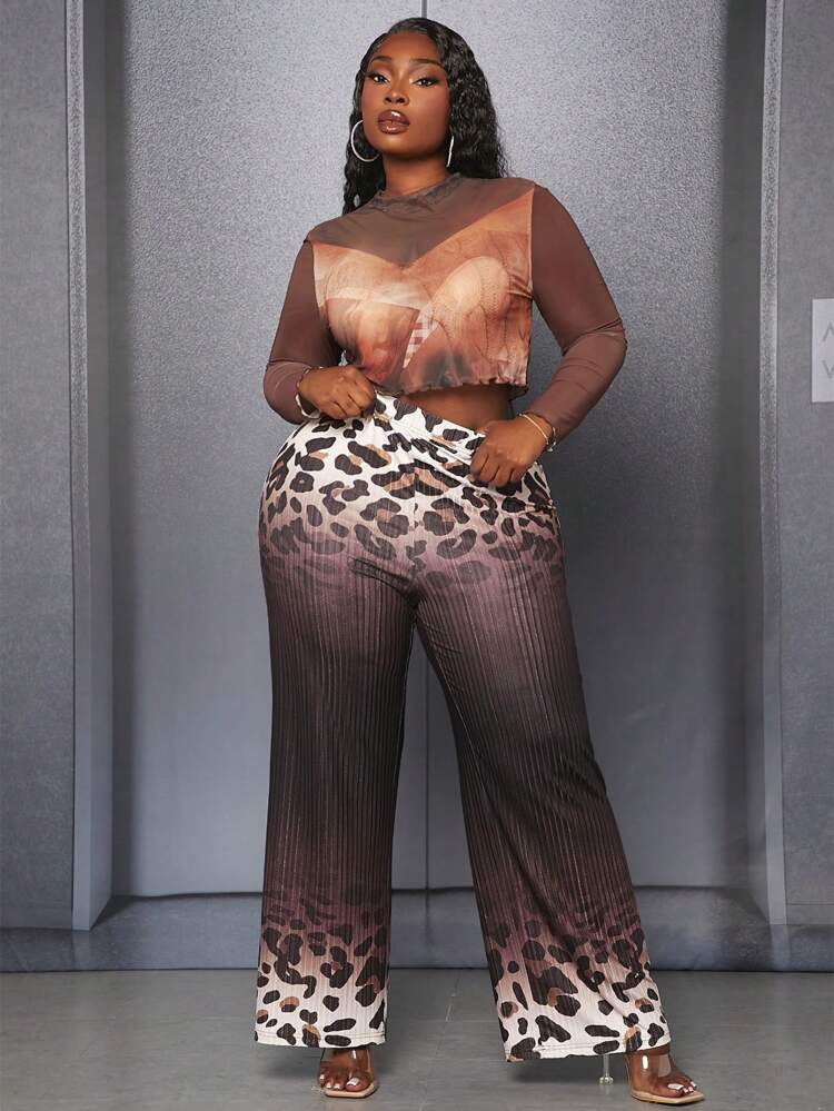 Plus Leopard Print Flare Leg Pants