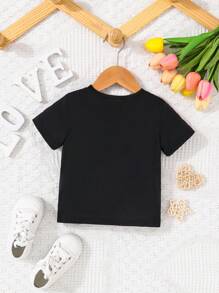 Baby Boy Casual Simple Fun Lovely Letter Print Top, Suitable For Valentine'S Day - Black - View 2