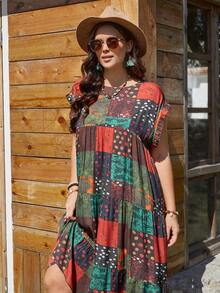 SHEIN VCAY Của phụ nữ Kích thước lớn Khối màu Vòng cổ Đầm - Nhiều màu - Xem 3
