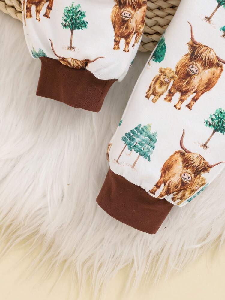 Baby Girl Casual Animal Pattern Long Sleeve Top And Pants Suit