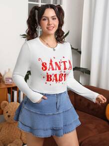 SHEIN EZwear Langarm T-shirt Mit Aufdruck Und Schmaler Passform Buchstabe Muster