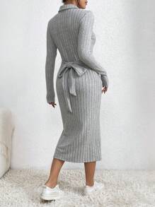 Chiquease Women's Ribbed Knit Slit Dress - Light Grey - View 2