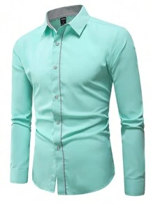 Manfinity Mode Men's Color Block Striped Long Sleeve Shirt - Mint Green - View 1