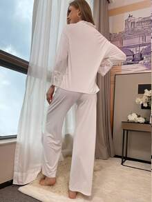 Của phụ nữ Ren trắng Vá lại Bộ mặc nhà - trắng - Xem 2