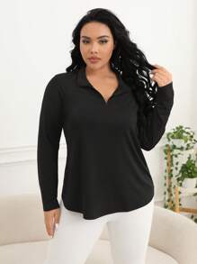 SHEIN Rhythm Era 大尺碼半拉鍊長袖運動t卹 - 黑色 - 查看 3