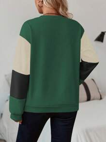 SHEIN LUNE Sudadera Con Cuello Redondo De Hombro Caído Y Bloques De Color Para Mujer