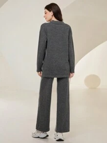 Mulvari Gray Slit Sweater Two-piece Set - Grey - View 2