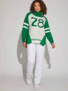 Hauture Number Pattern Turtleneck Sweater