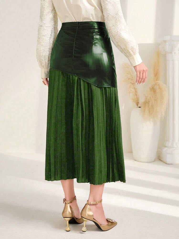 Colorblock Faux Leather High Waisted Skirt